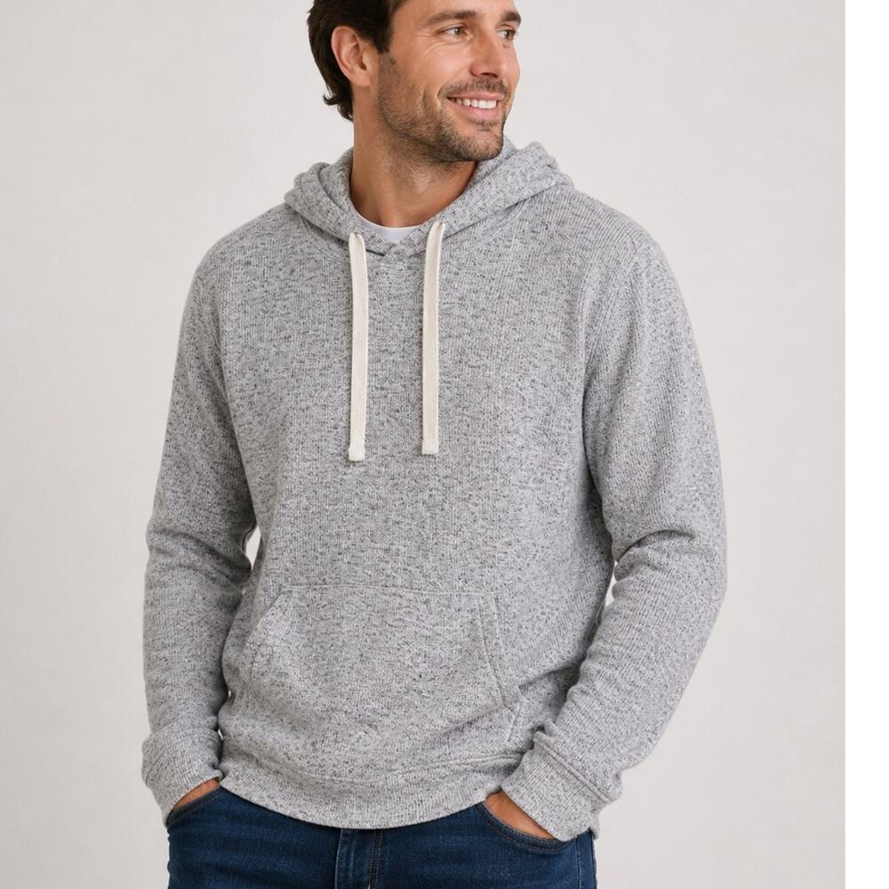 Banana Republic Brushed Waffle Knit Hoodie Gray Medium